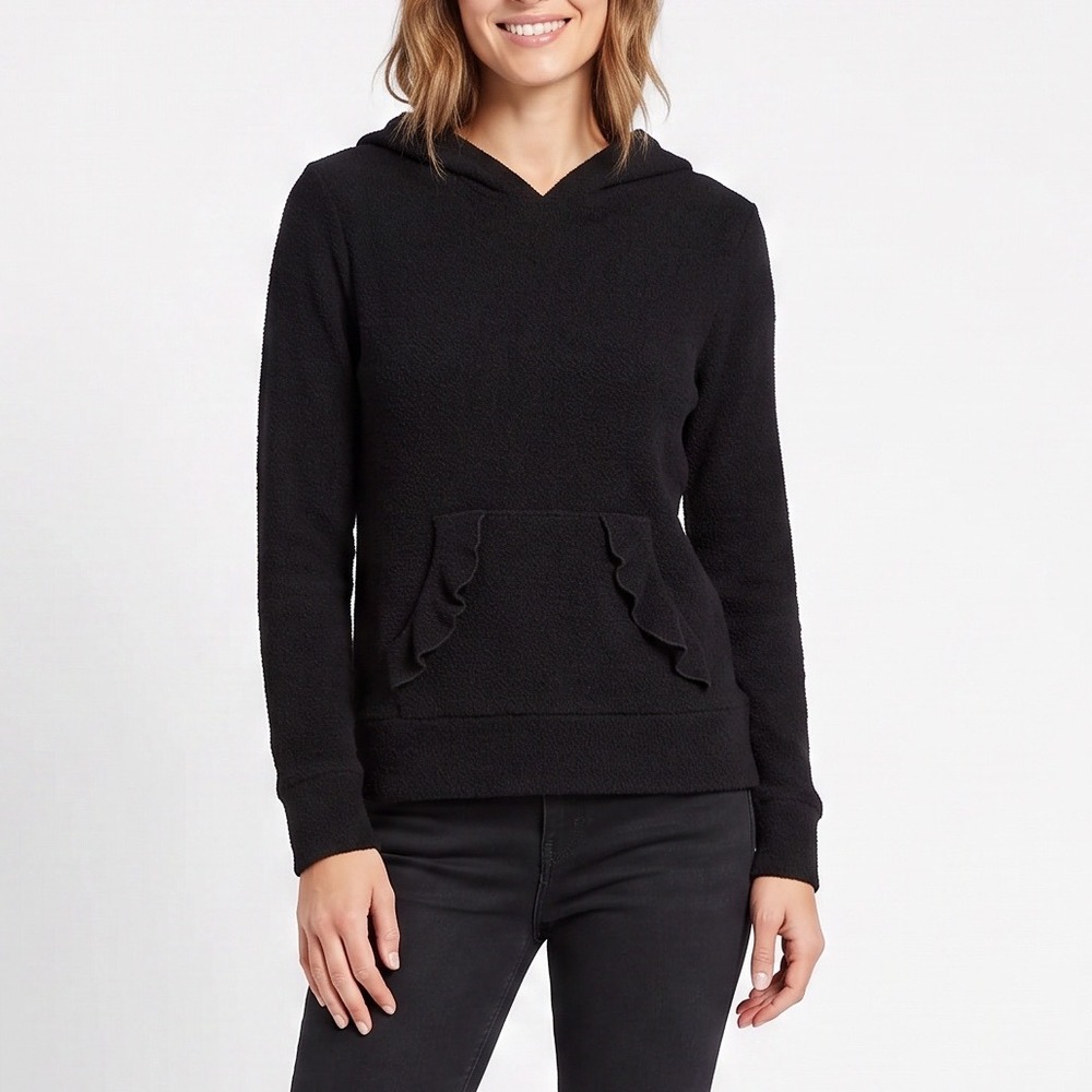 TART Hoodie Women's S Black Ruffle Pocket Long Sleeve Pullover Excellent